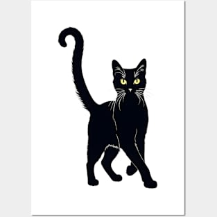 Elegant Silhouette: Black Cat Drawing Posters and Art